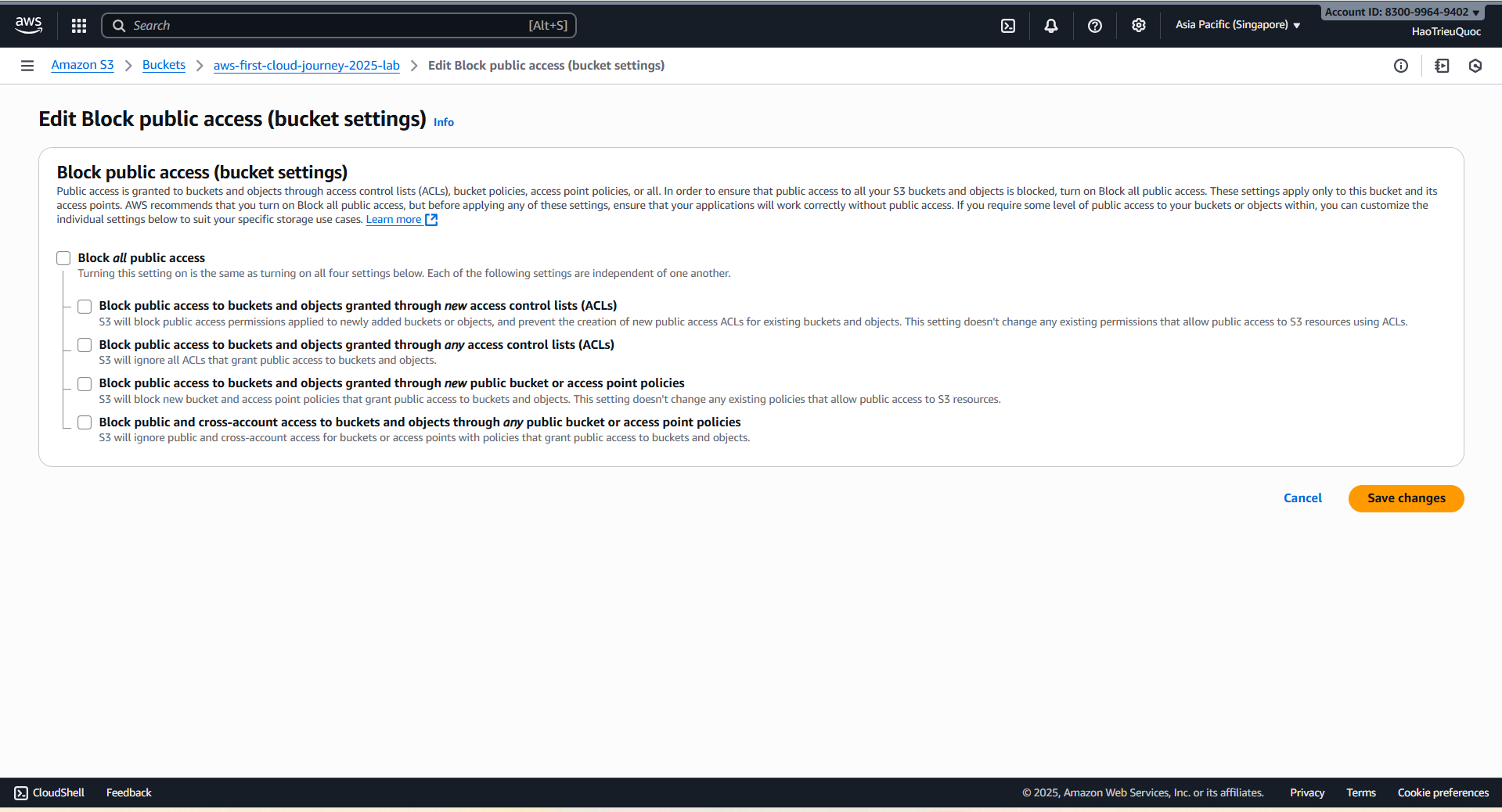 Configuring public access block