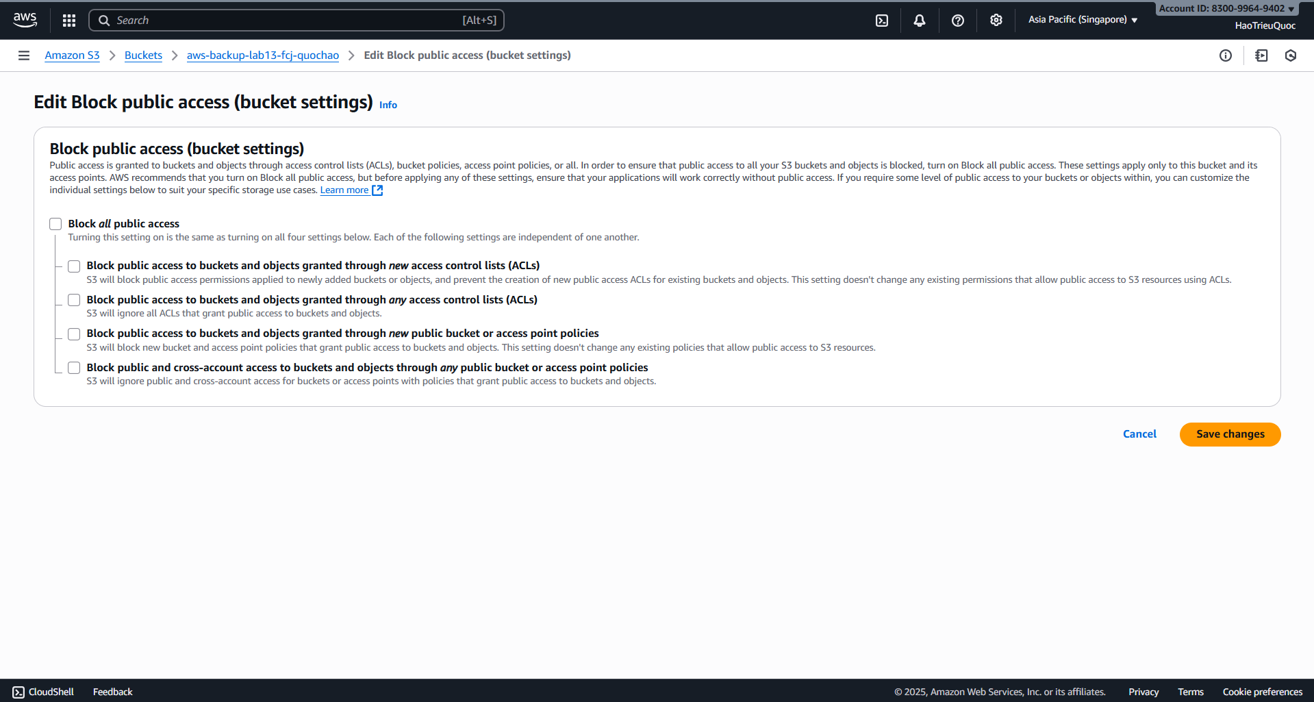 Configuring public access block