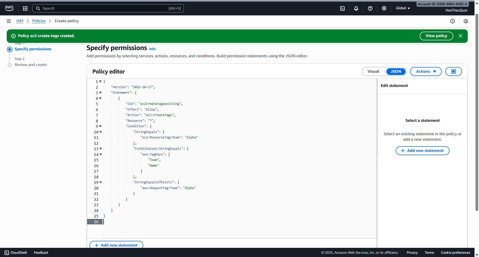 Policy ec2-create-tags-existing