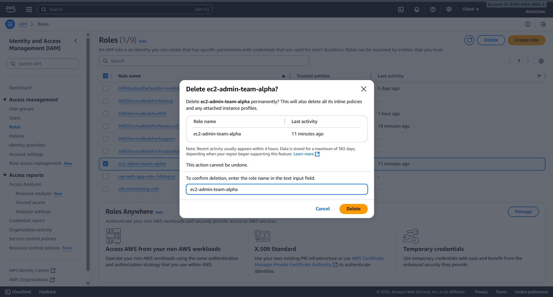 Delete ec2-admin-team-alpha